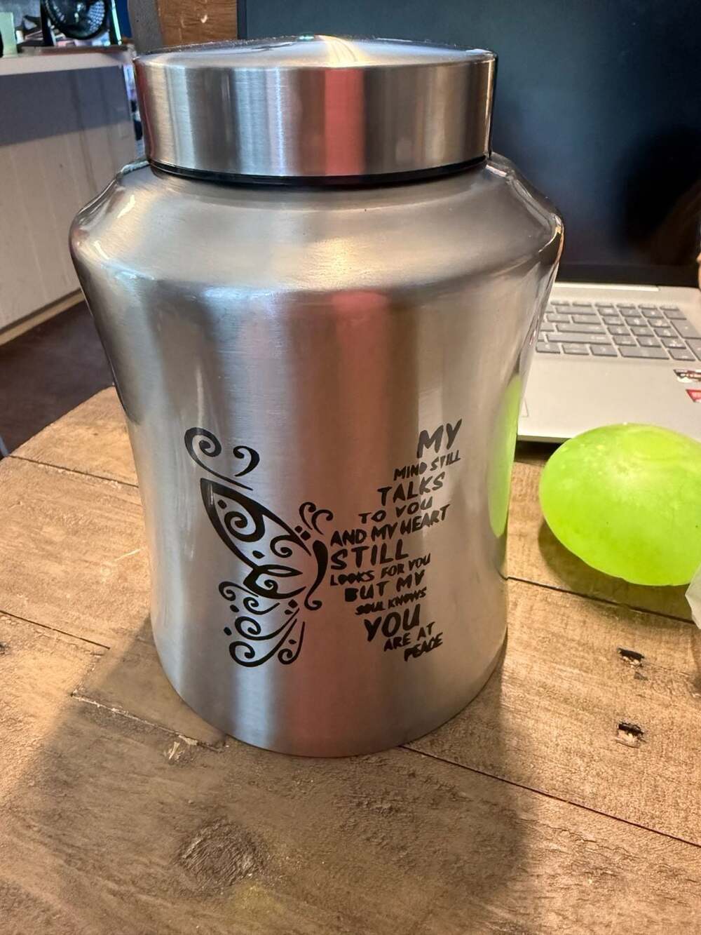 Stainless Steel Large Cremation Urn with Butterfly Memorial Design